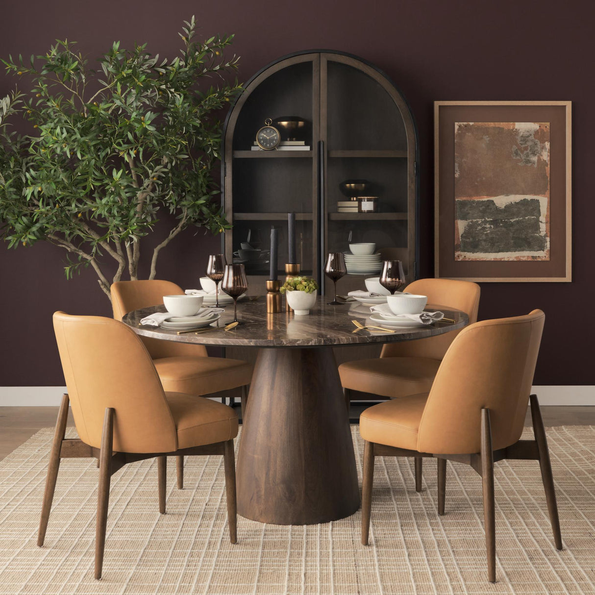 Mercana Abbie Slope Curved Back Tan Leather Dining Side Chair