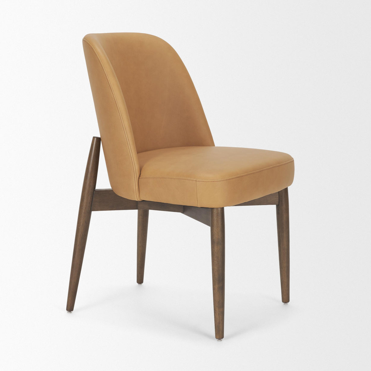 Mercana Abbie Slope Curved Back Tan Leather Dining Side Chair