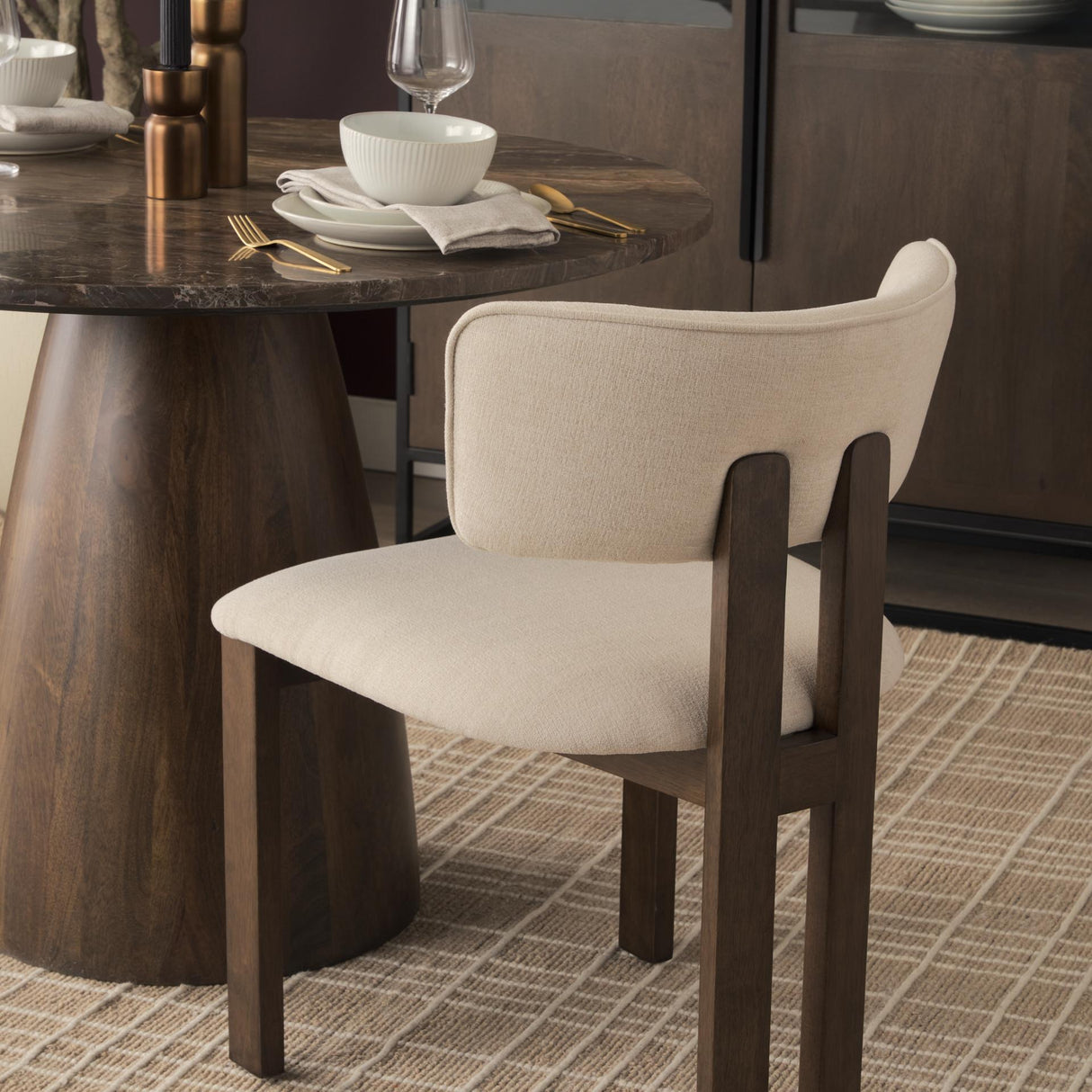 Mercana Soho Curved Open Back Cream Chenille Tripod Frame Dining Chair
