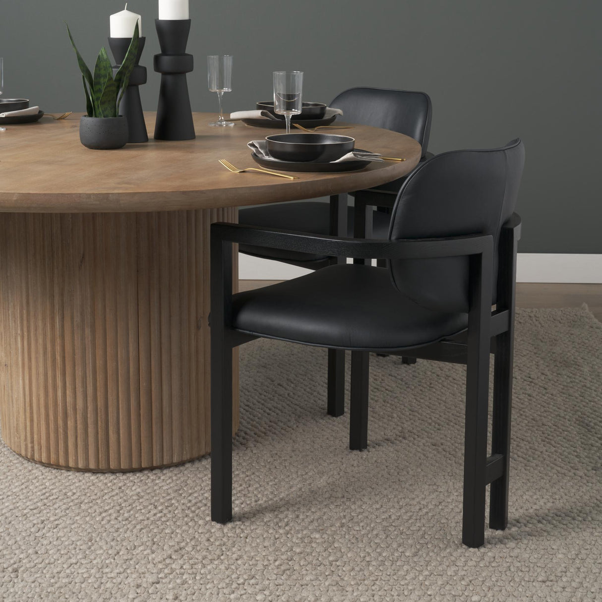 Mercana Carlisle Curved Back Black Leather Tripod Frame Dining Armchair
