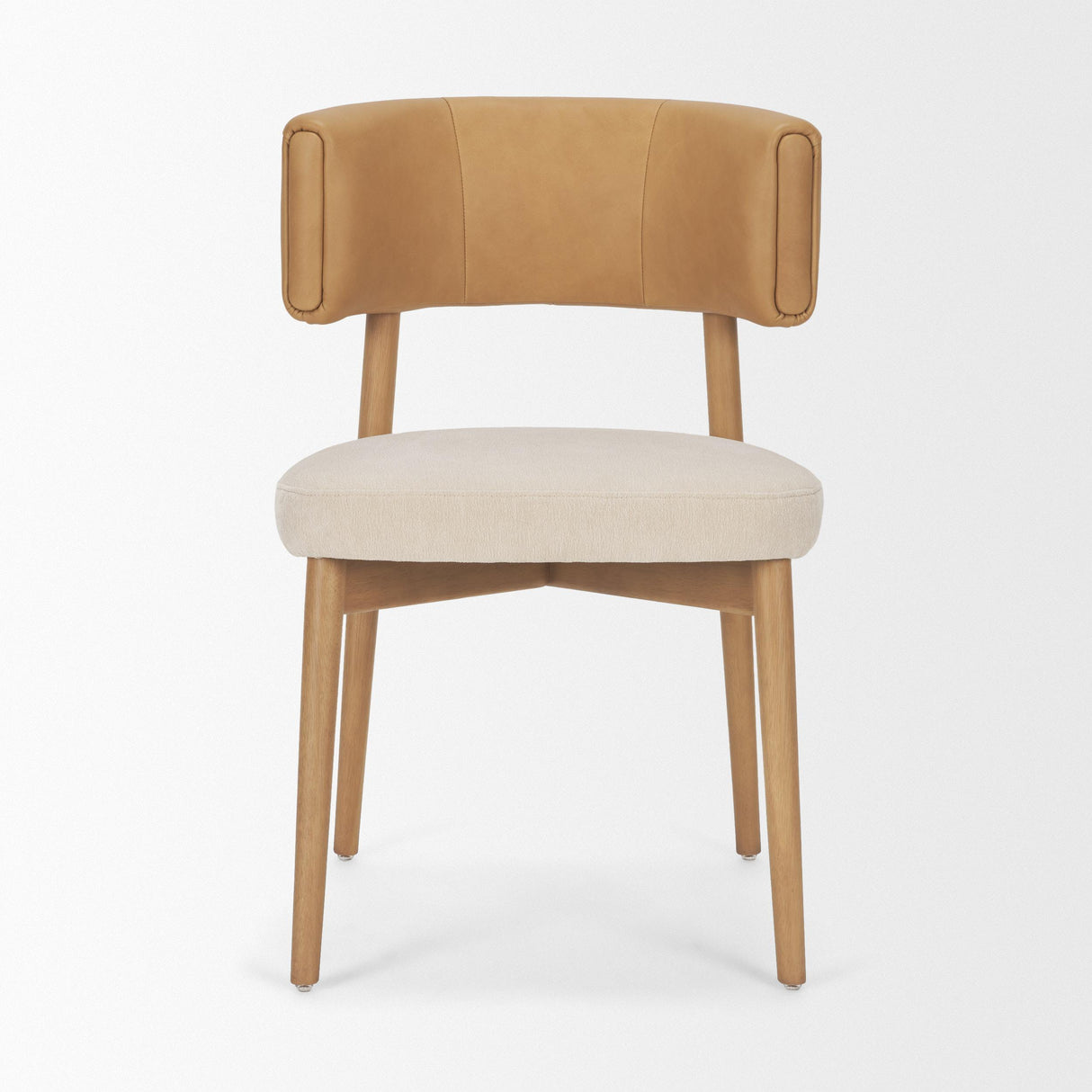 Mercana Motley Curved Open Back Cream Fabric and Tan Leather Dining Chair