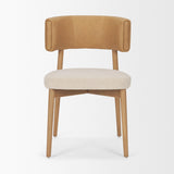 Mercana Motley Curved Open Back Cream Fabric and Tan Leather Dining Chair