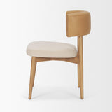 Mercana Motley Curved Open Back Cream Fabric and Tan Leather Dining Chair