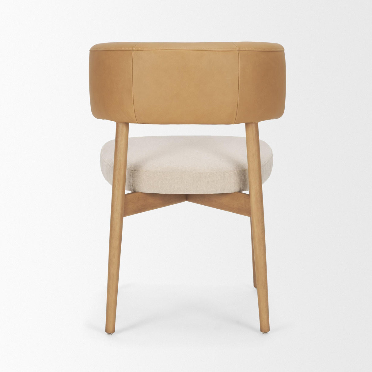 Mercana Motley Curved Open Back Cream Fabric and Tan Leather Dining Chair