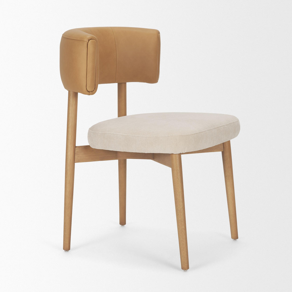 Mercana Motley Curved Open Back Cream Fabric and Tan Leather Dining Chair