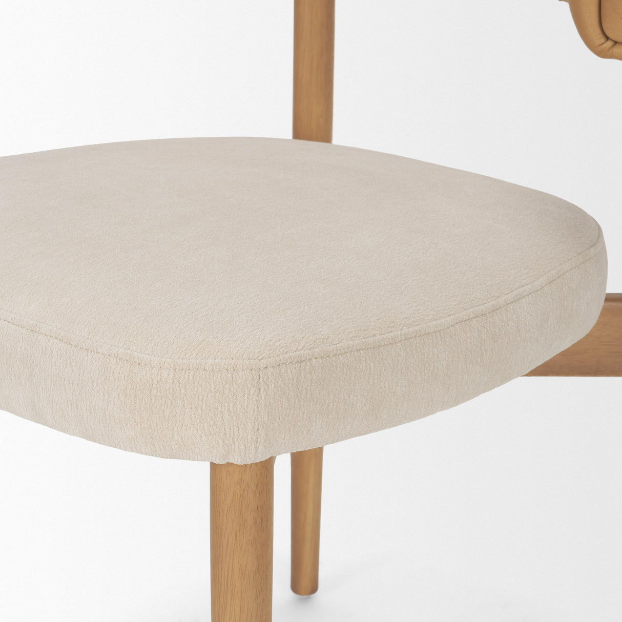 Mercana Motley Curved Open Back Cream Fabric and Tan Leather Dining Chair