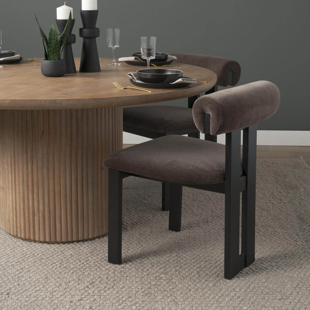 Mercana Tribeca Curve Open Back Charcoal Chenille Tripod Frame Dining Chair