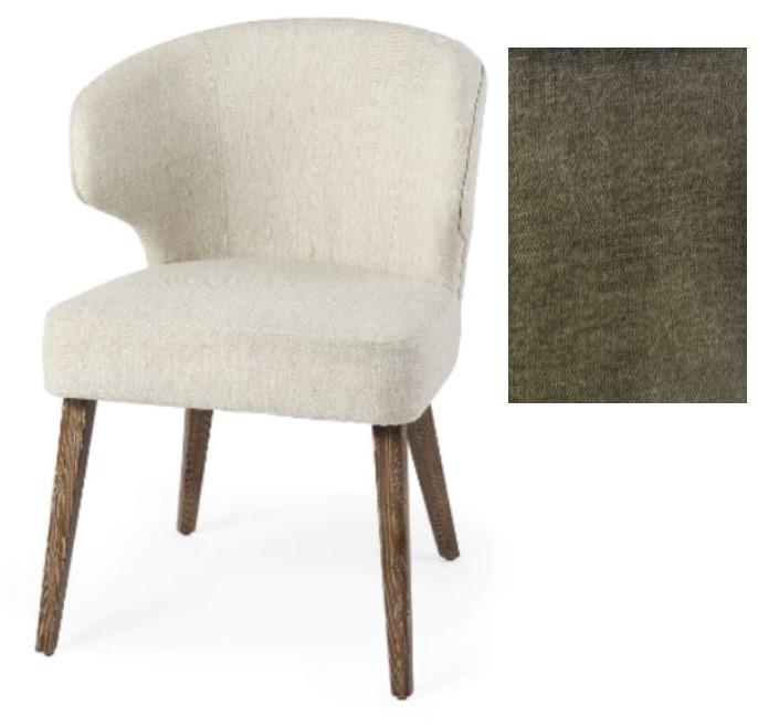 Mercana Niles 22.5L x 24.5W x 32H Moss Olive Fabric Seat W/ Mid Brown Wooden Legs Wingback Dining Chair