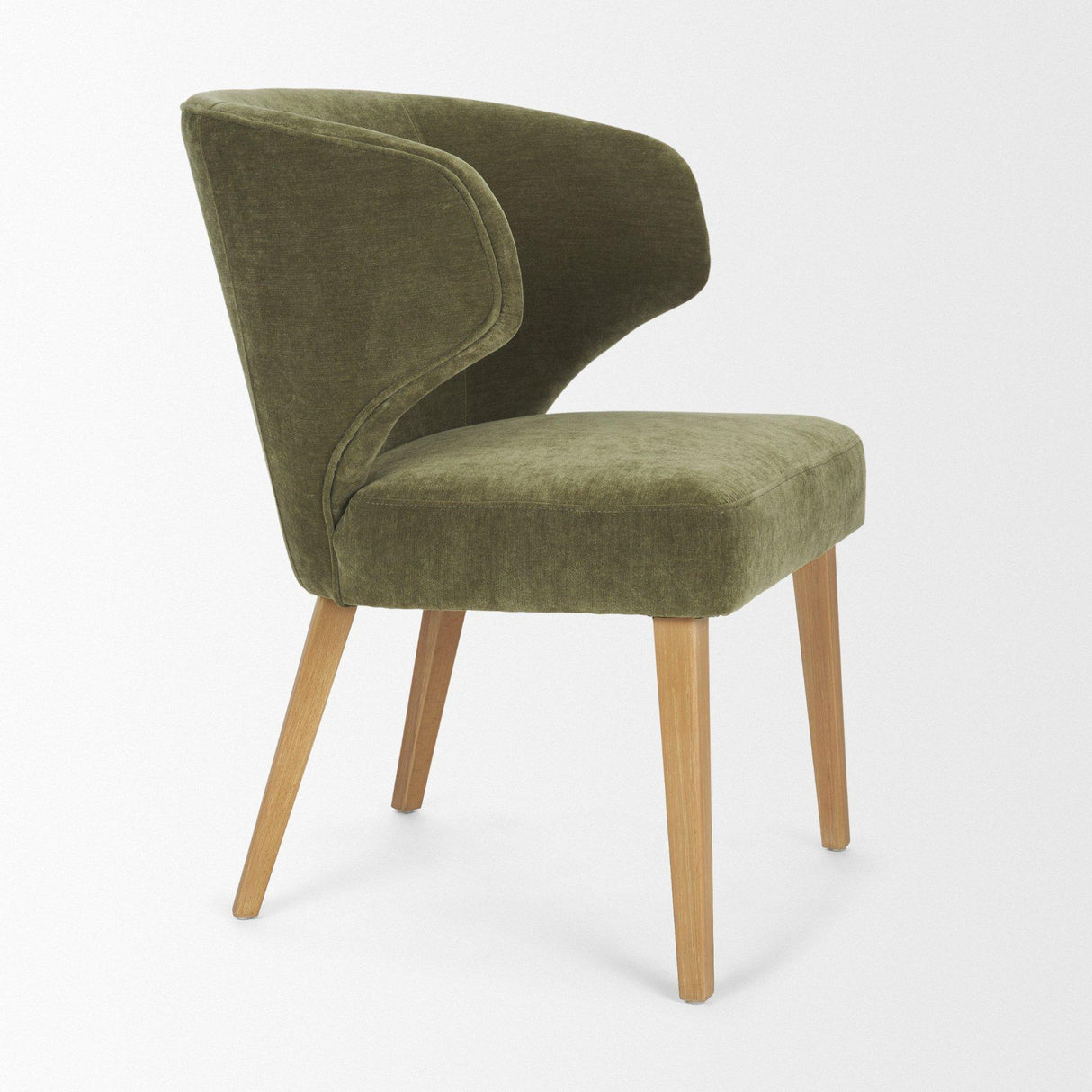 Mercana Niles 22.5L x 24.5W x 32H Moss Olive Fabric Seat W/ Mid Brown Wooden Legs Wingback Dining Chair