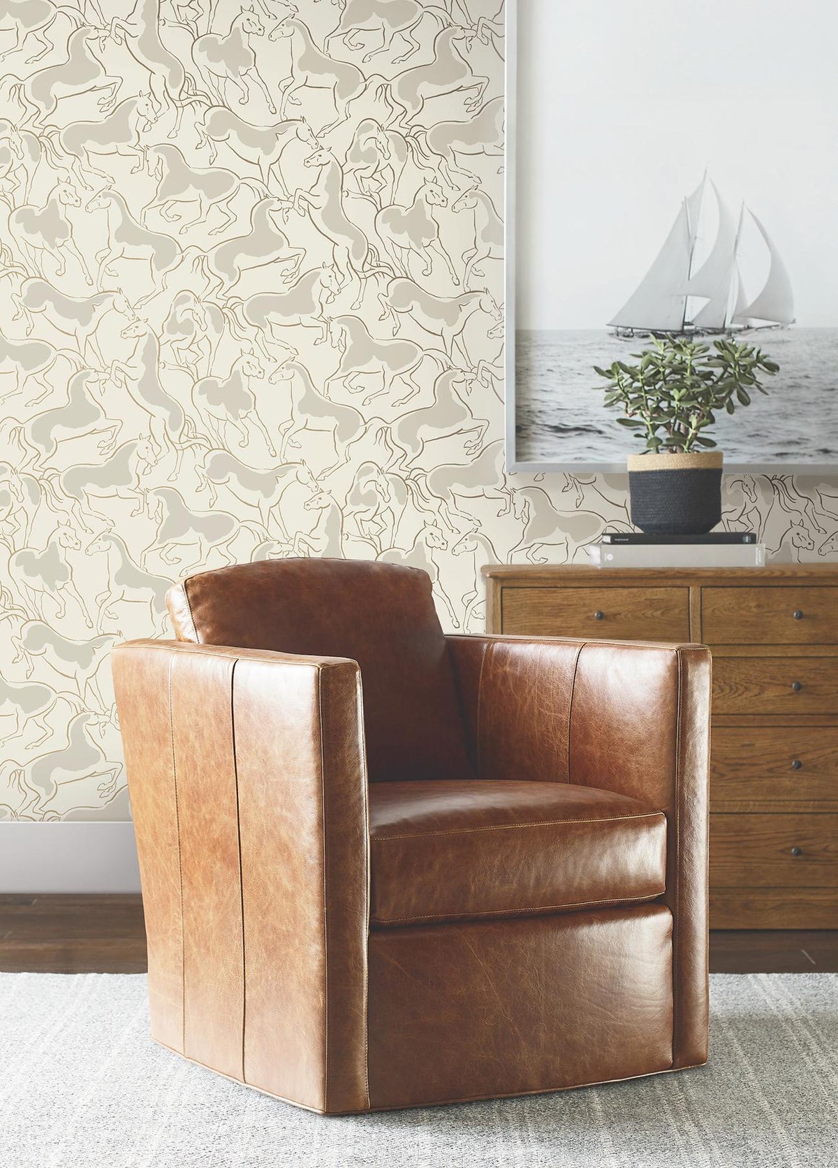 Ronald Redding Designs Dressage Beige Stallions Wallpaper