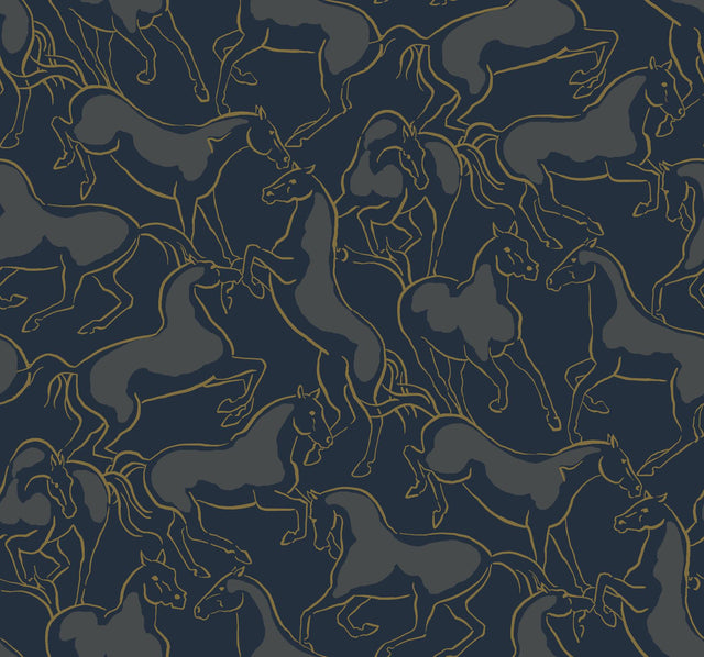 Ronald Redding Designs Dressage Navy Stallions Wallpaper