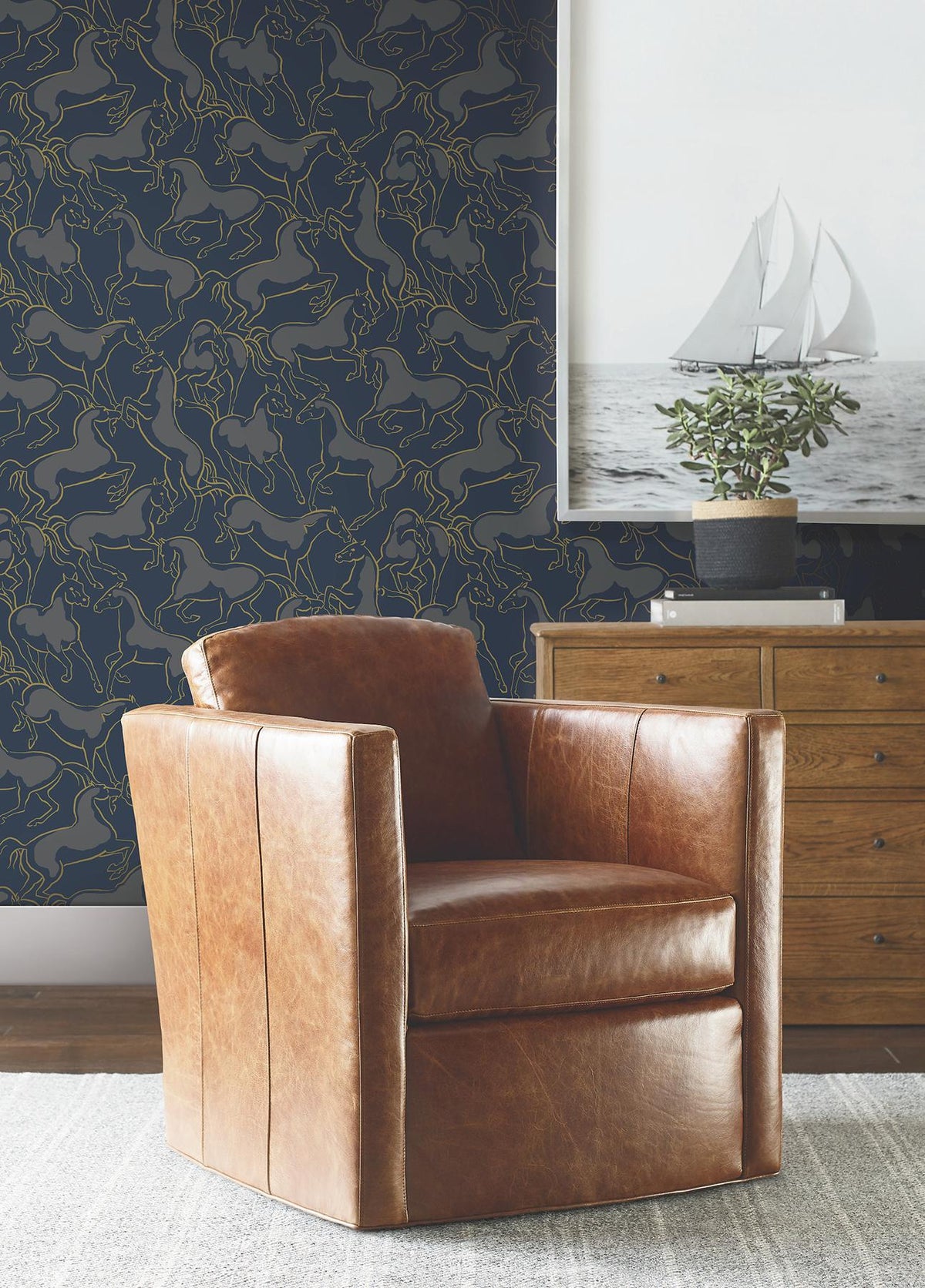Ronald Redding Designs Dressage Navy Stallions Wallpaper