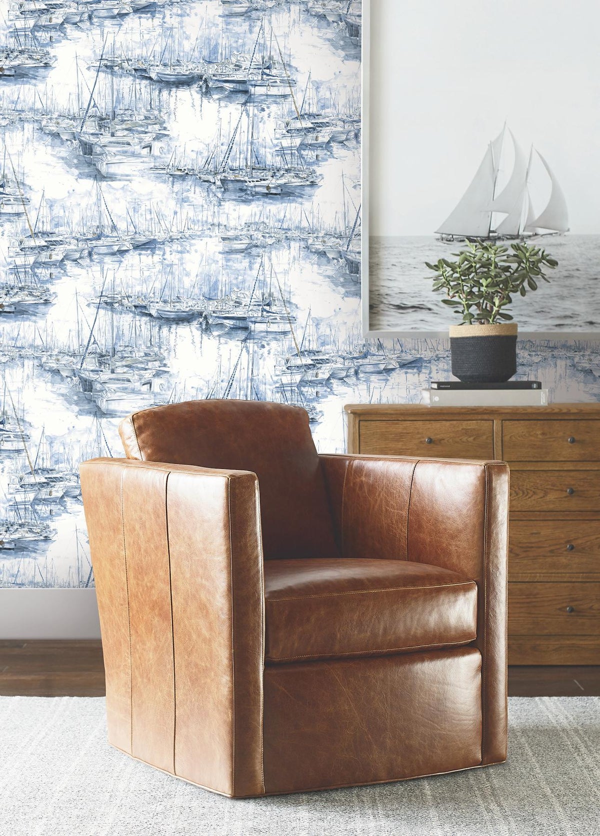 Ronald Redding Designs Yacht Club Blue Scenic Wallpaper