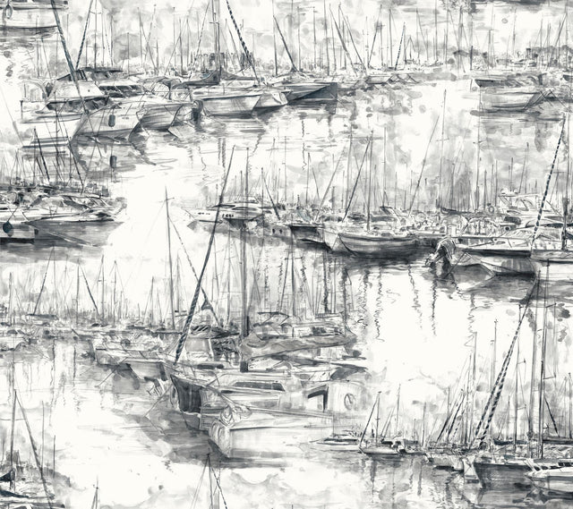 Ronald Redding Designs Yacht Club Charcoal Scenic Wallpaper