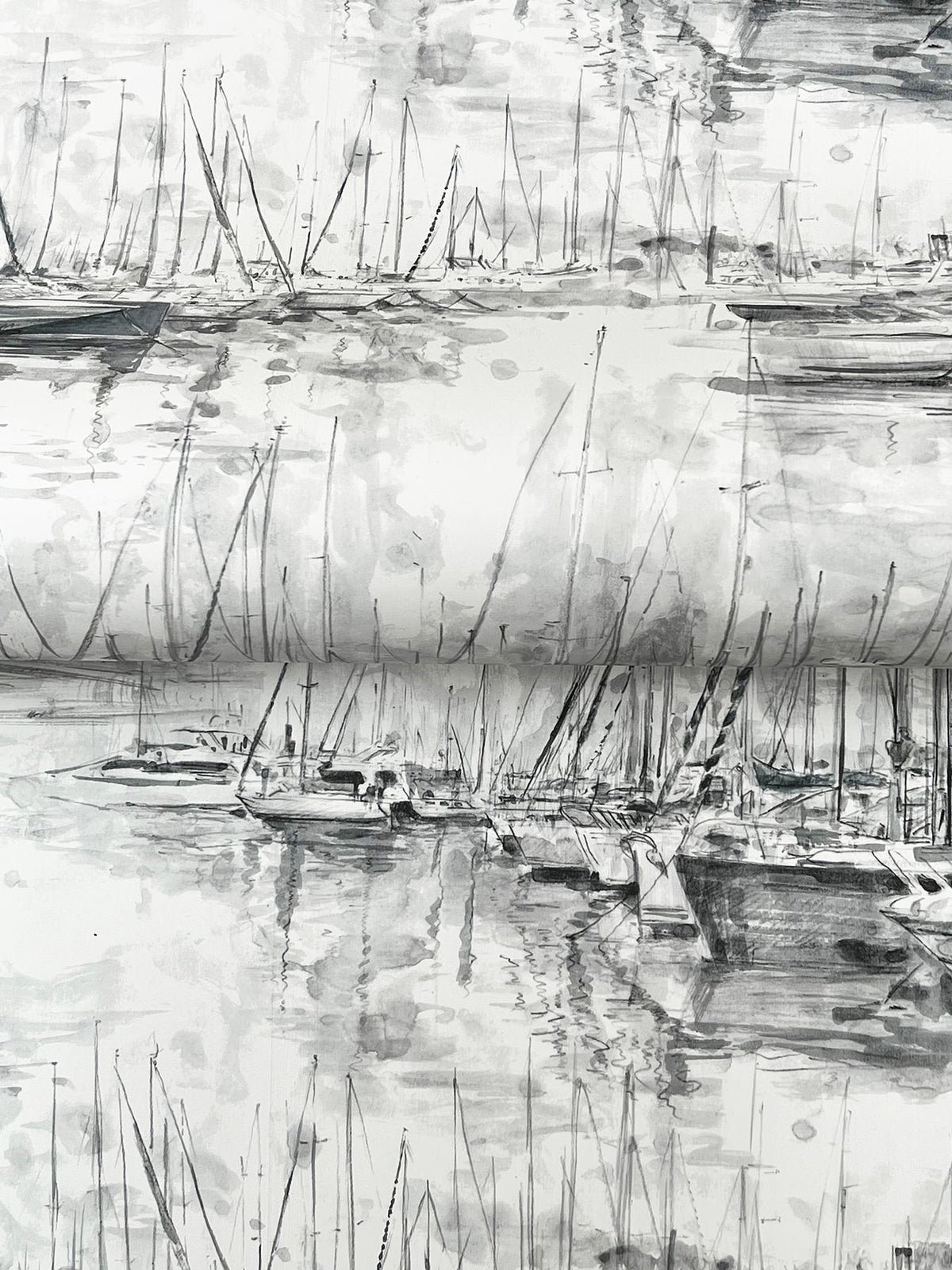 Ronald Redding Designs Yacht Club Charcoal Scenic Wallpaper
