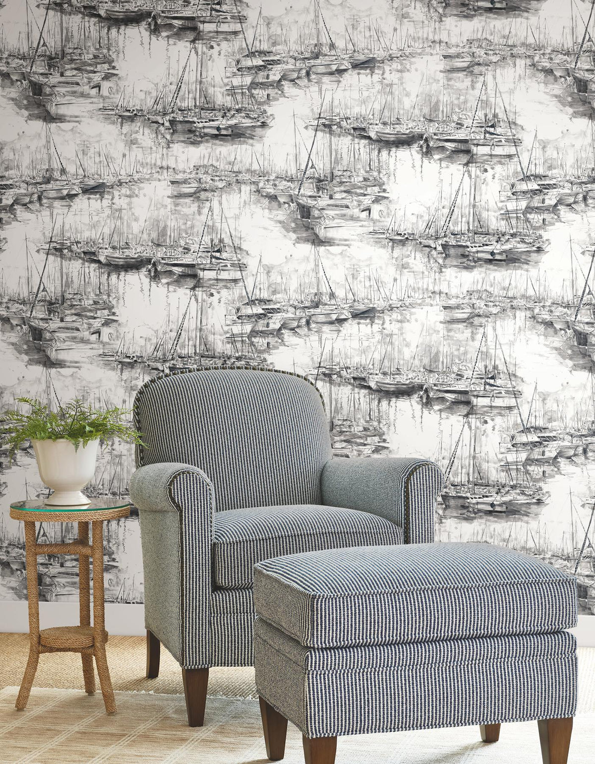 Ronald Redding Designs Yacht Club Charcoal Scenic Wallpaper