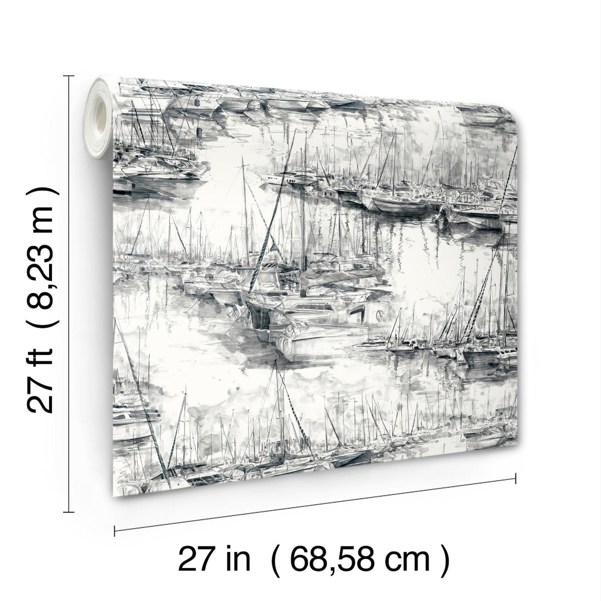Ronald Redding Designs Yacht Club Charcoal Scenic Wallpaper