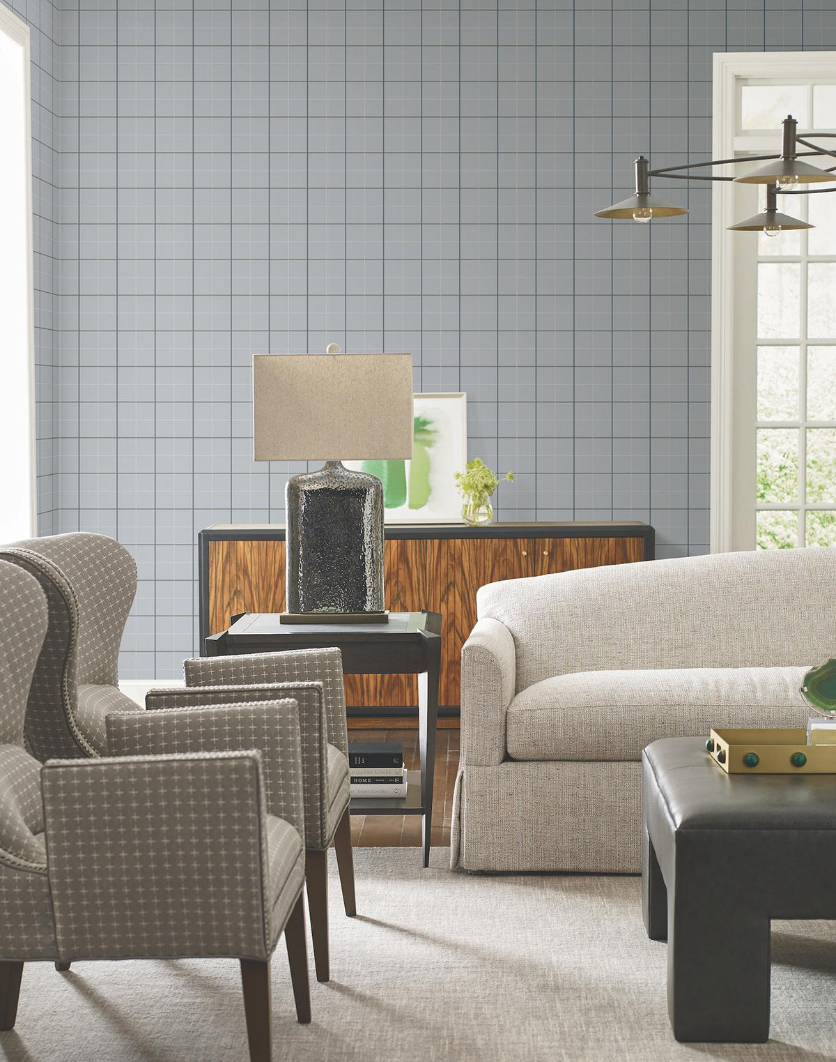 Ronald Redding Designs Tattersall Blue Plaid Wallpaper