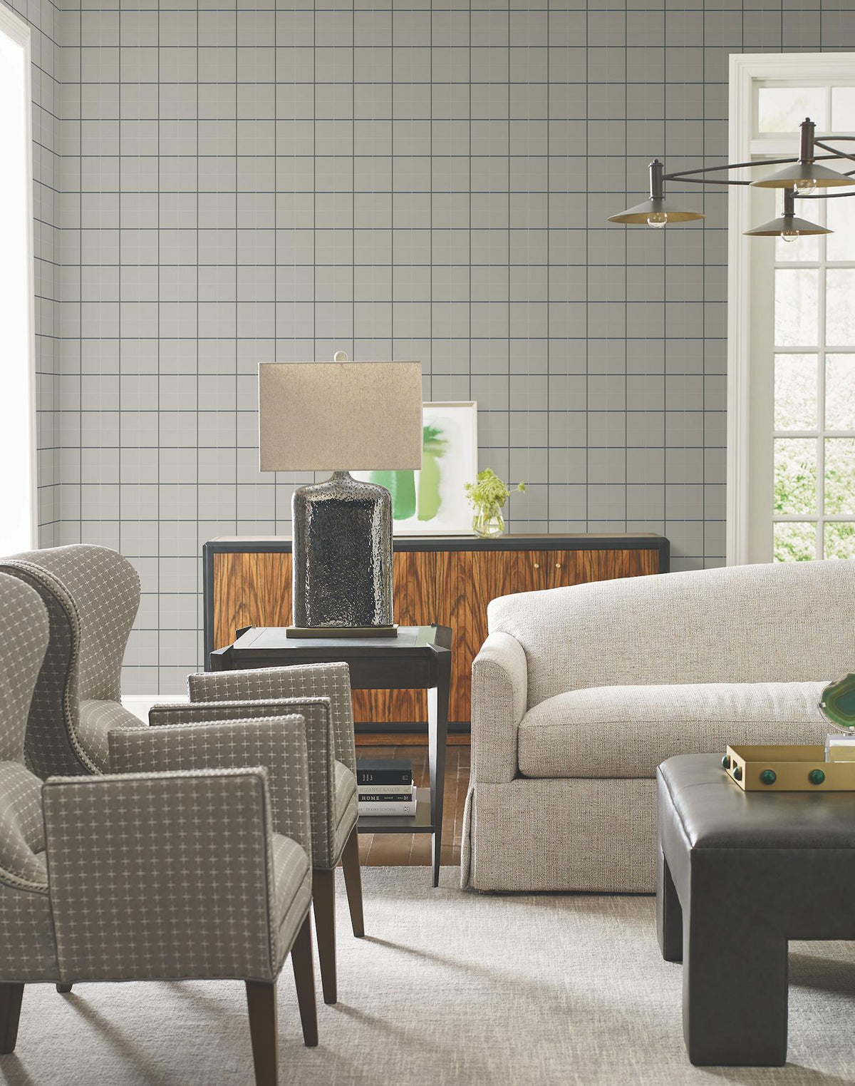 Ronald Redding Designs Tattersall Grey Plaid Wallpaper