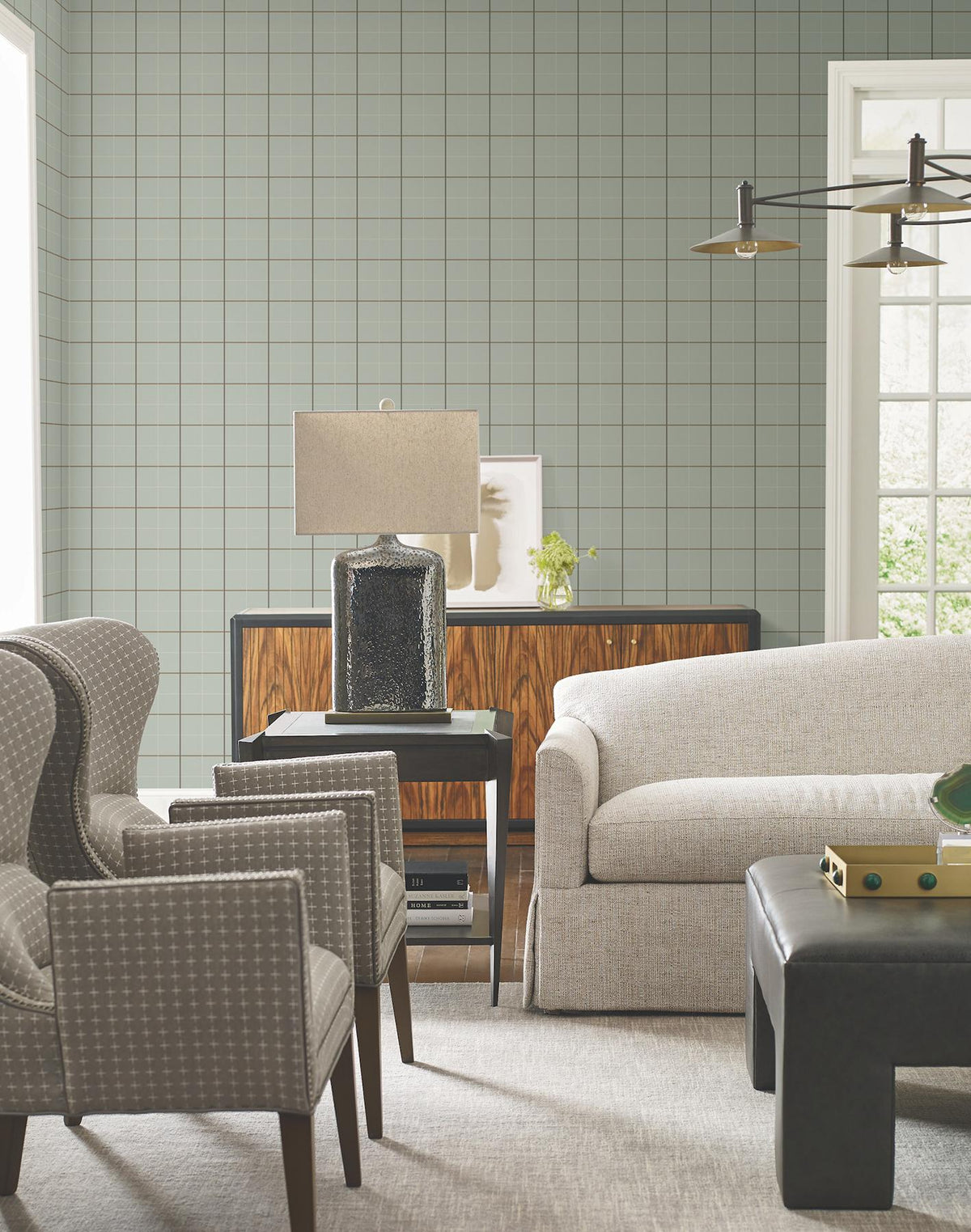 Ronald Redding Designs Tattersall Sage Plaid Wallpaper
