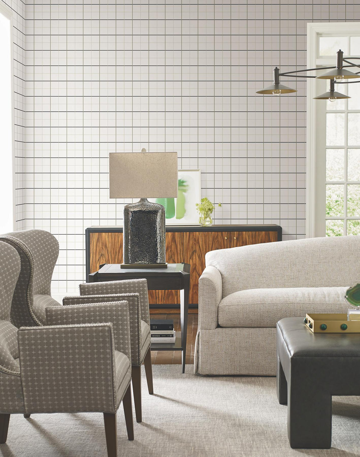 Ronald Redding Designs Tattersall White Plaid Wallpaper