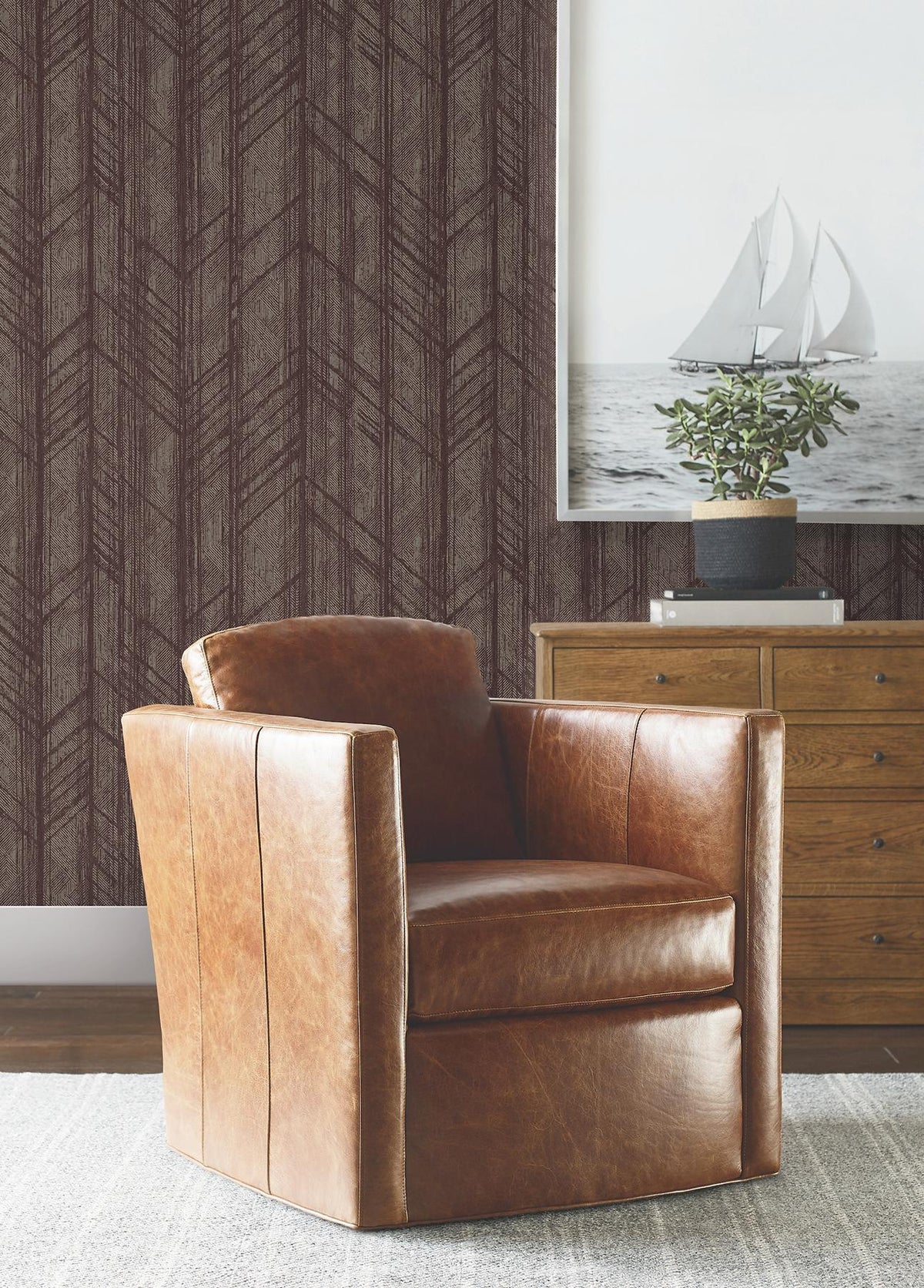 Ronald Redding Designs Winthrop Merlot Geometric Wallpaper