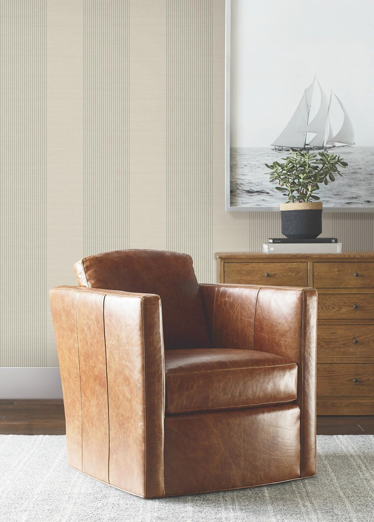 Ronald Redding Designs Archer Stripe Taupe Faux Linen Wallpaper
