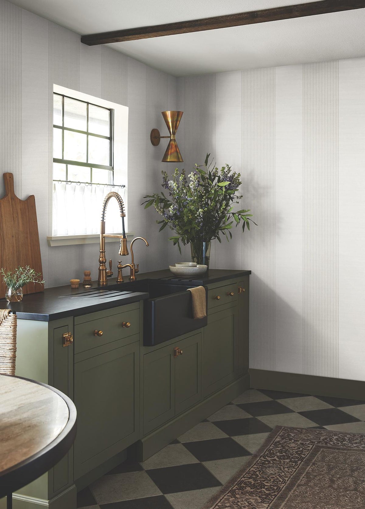 Ronald Redding Designs Archer Stripe Light Grey Faux Linen Wallpaper
