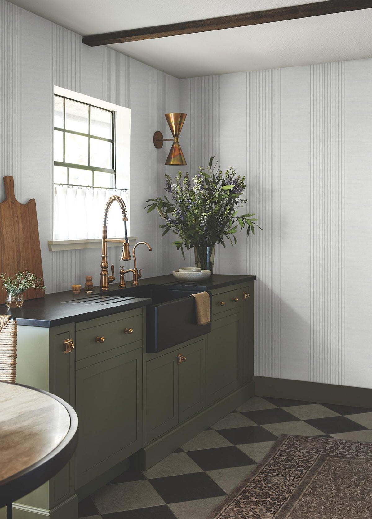 Ronald Redding Designs Archer Stripe Grey Faux Linen Wallpaper