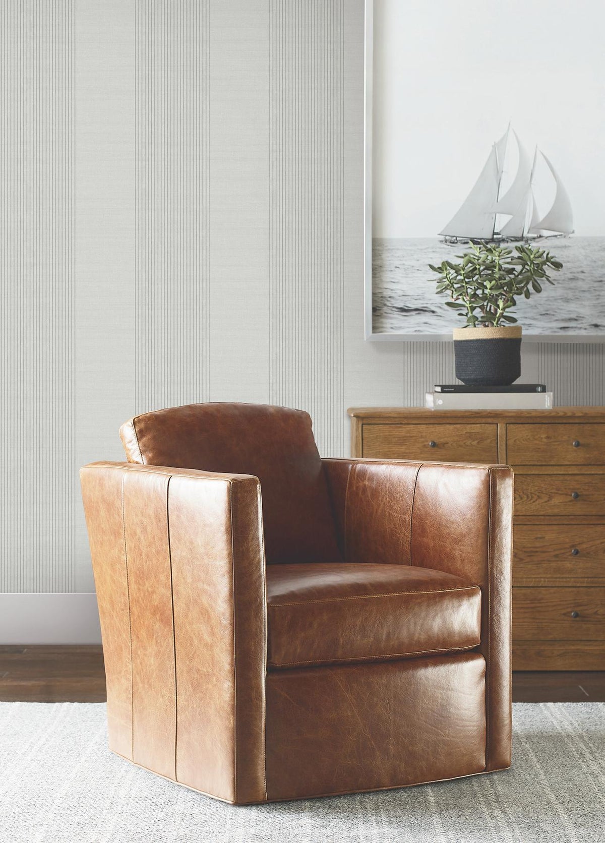 Ronald Redding Designs Archer Stripe Grey Faux Linen Wallpaper