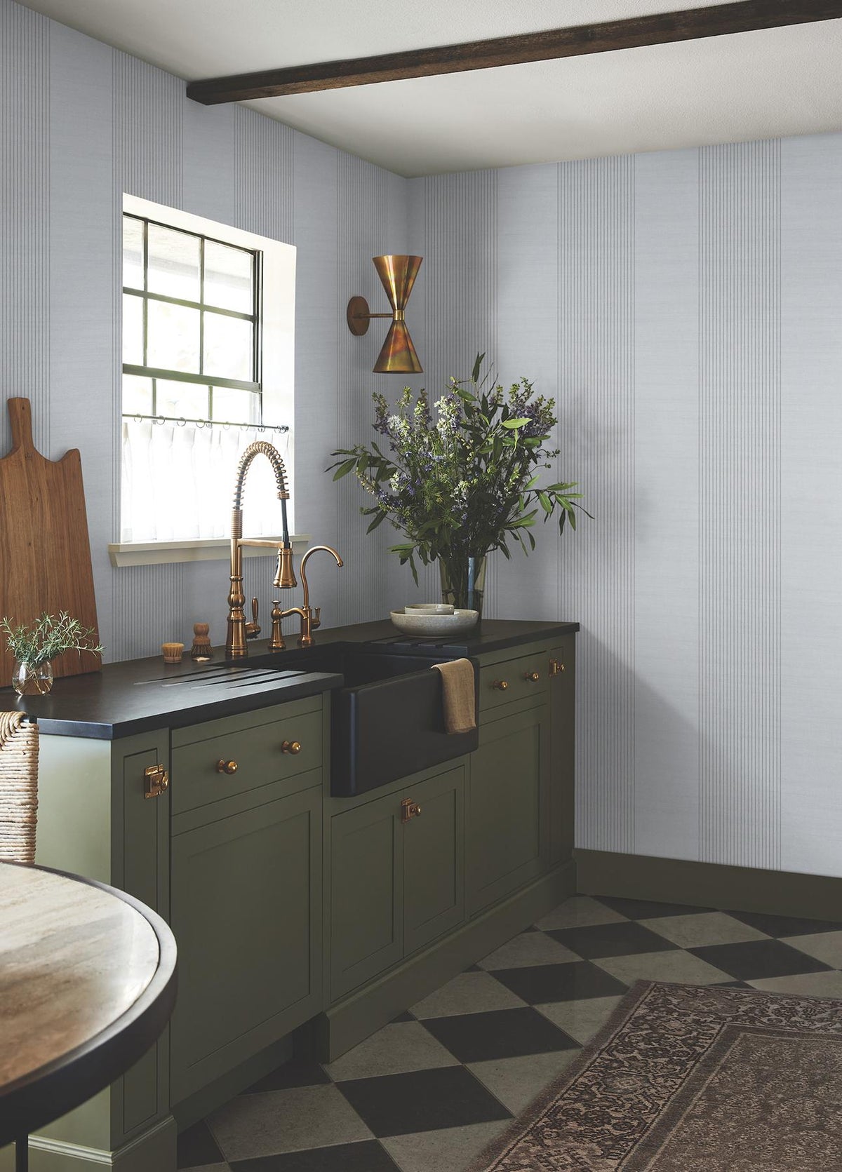 Ronald Redding Designs Archer Stripe Blue Faux Linen Wallpaper