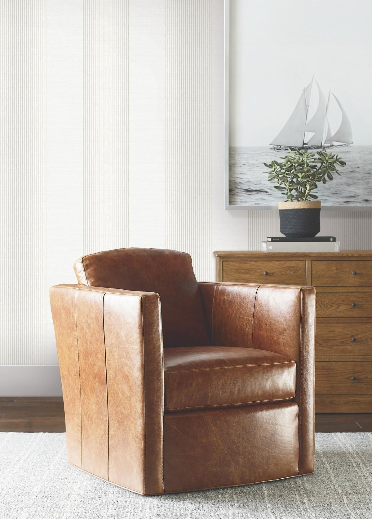 Ronald Redding Designs Archer Stripe White Faux Linen Wallpaper