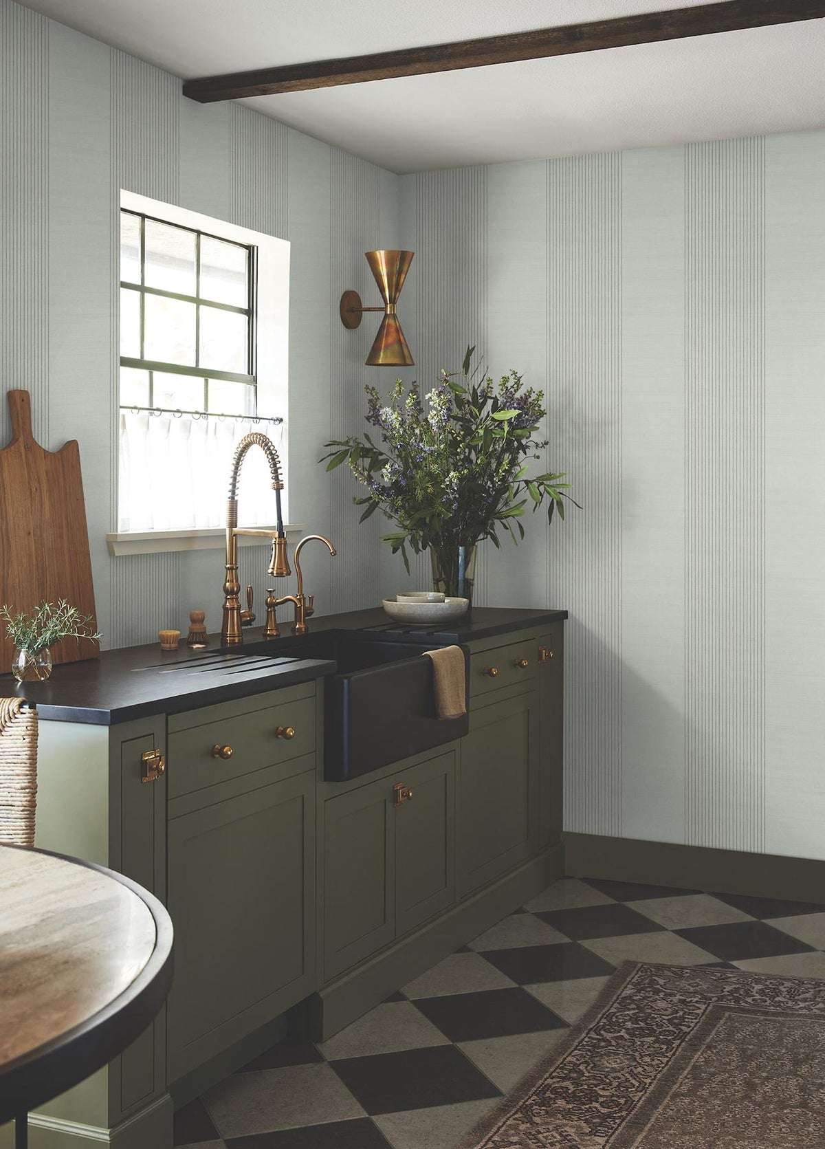 Ronald Redding Designs Archer Stripe Sage Faux Linen Wallpaper