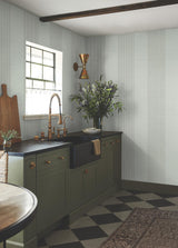 Ronald Redding Designs Archer Stripe Sage Faux Linen Wallpaper