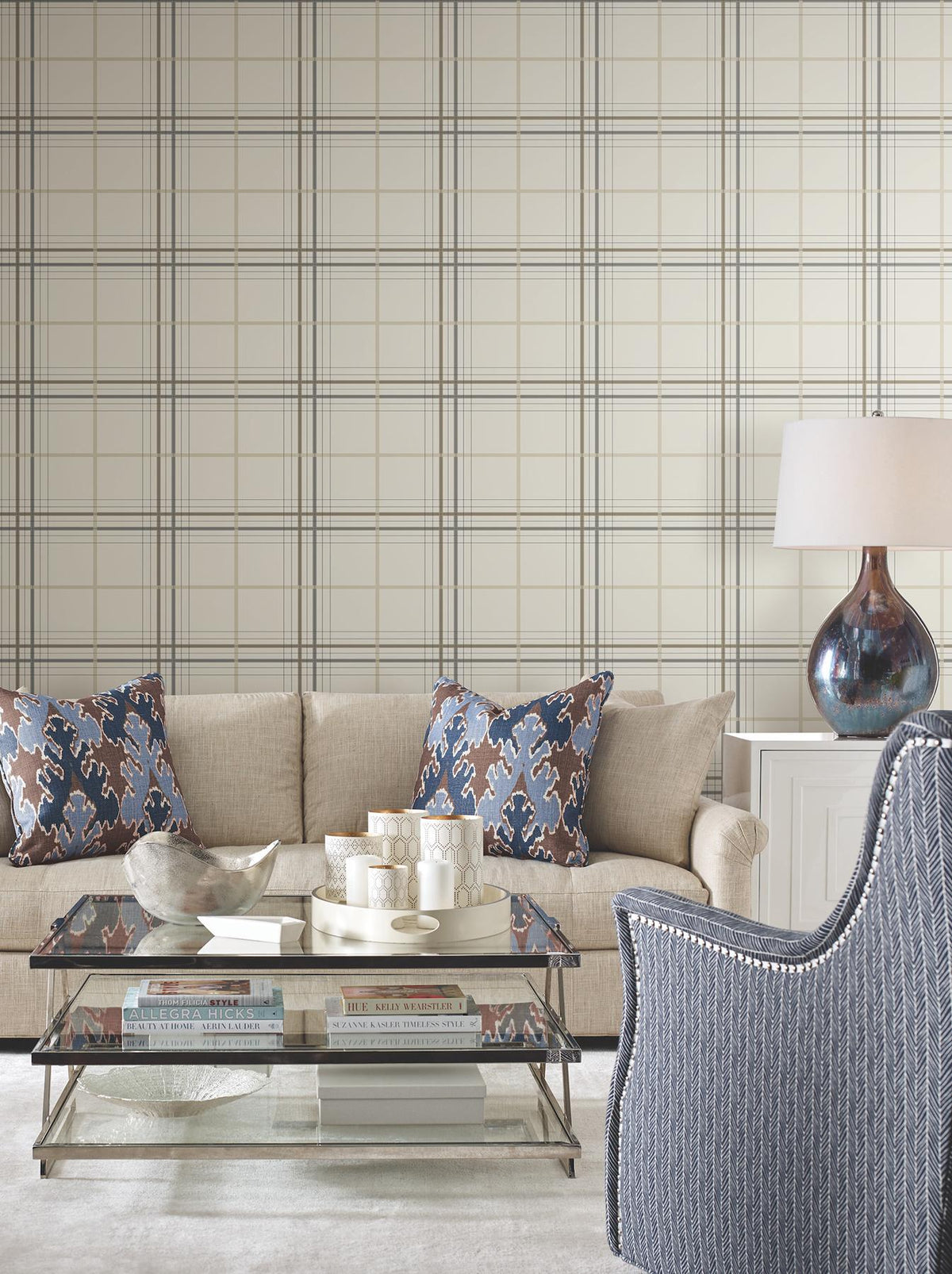 Ronald Redding Designs Lakeside Plaid Beige Tailored Wallpaper