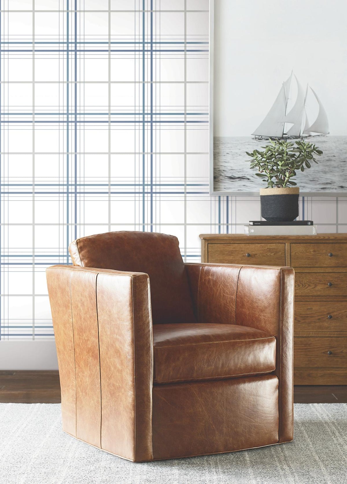 Ronald Redding Designs Lakeside Plaid Blue Tailored Wallpaper