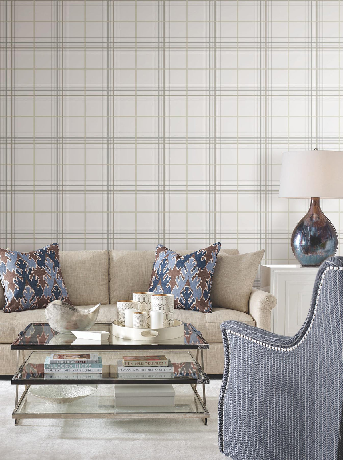 Ronald Redding Designs Lakeside Plaid White Tailored Wallpaper