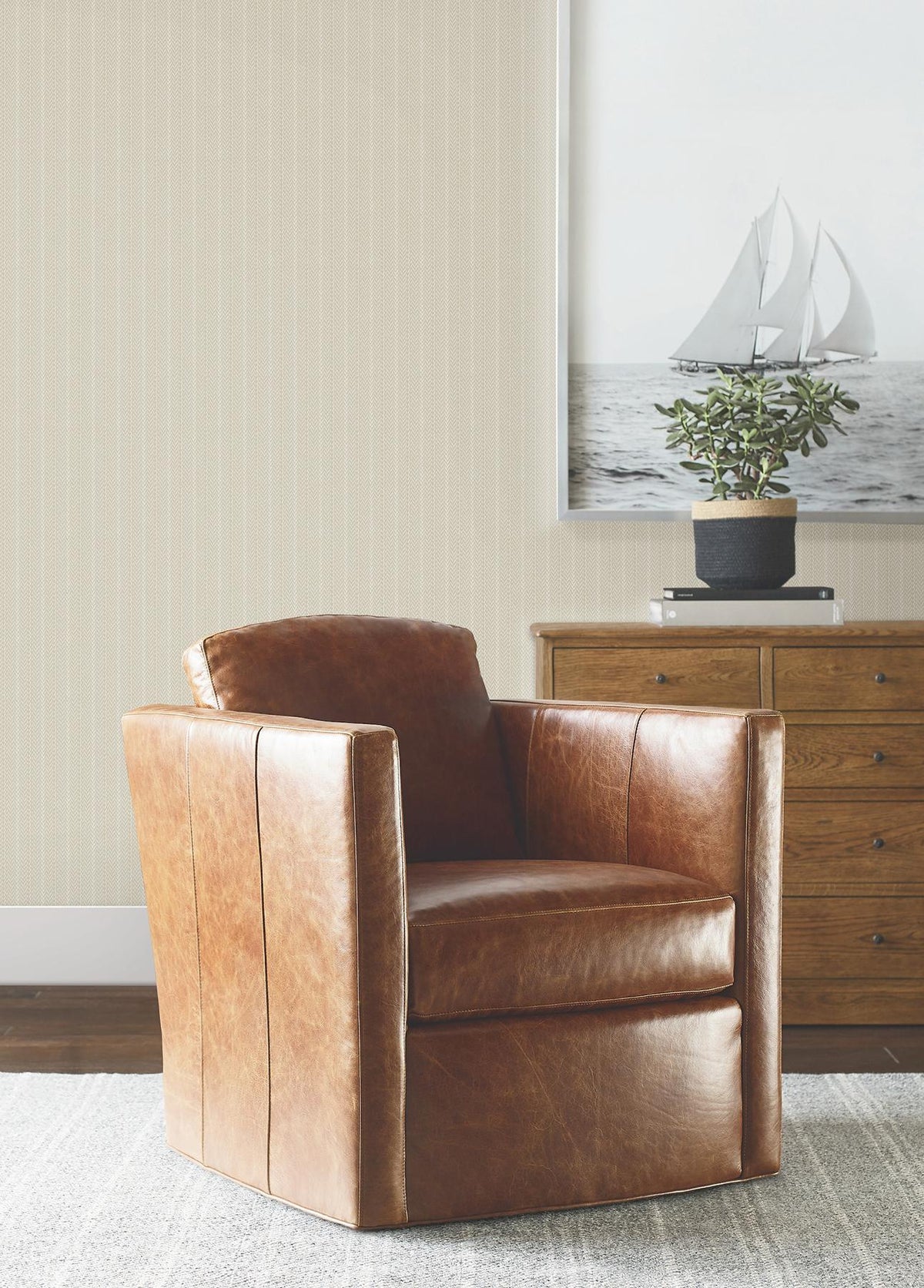 Ronald Redding Designs Elkan Stripe Beige Herringbone Wallpaper