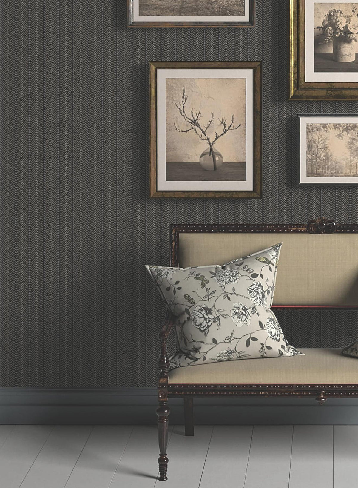 Ronald Redding Designs Elkan Stripe Black Herringbone Wallpaper