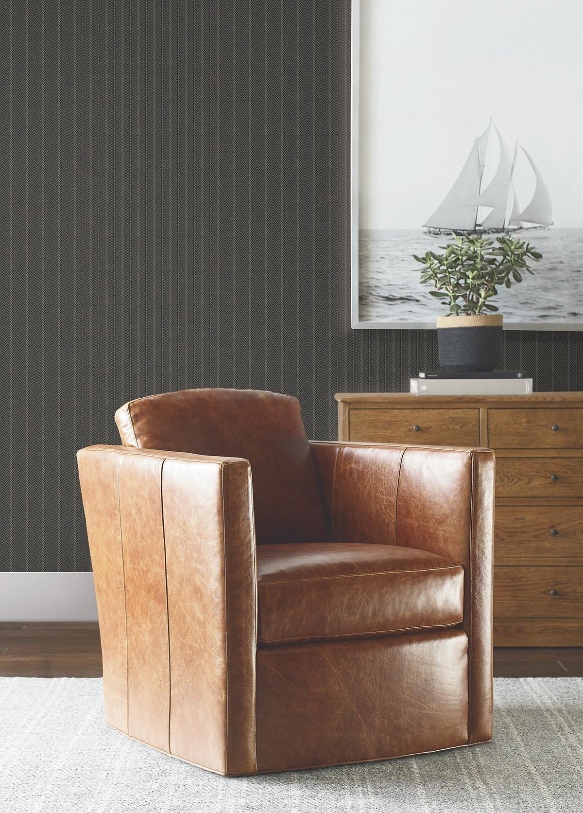 Ronald Redding Designs Elkan Stripe Black Herringbone Wallpaper