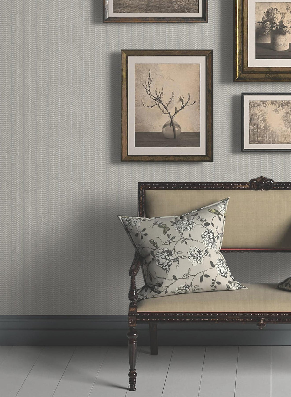 Ronald Redding Designs Elkan Stripe Grey Herringbone Wallpaper