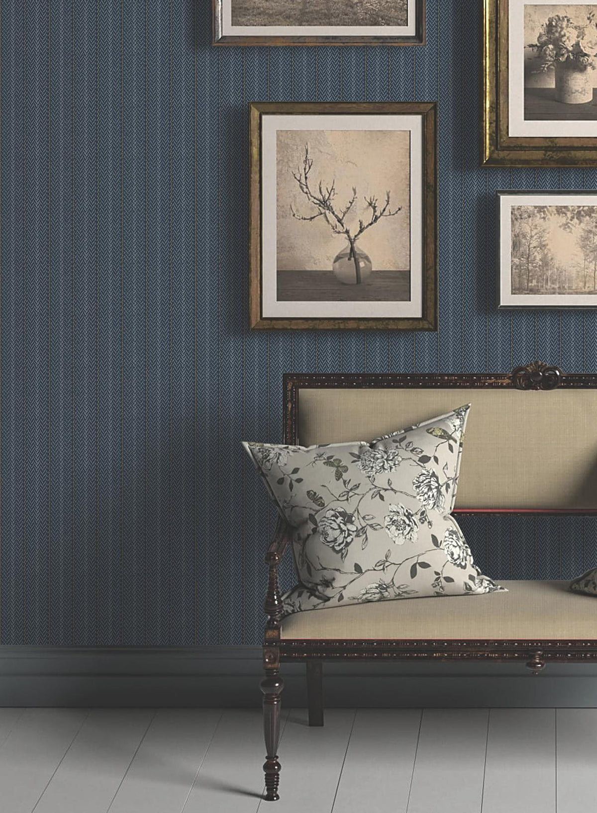 Ronald Redding Designs Elkan Stripe Navy Herringbone Wallpaper
