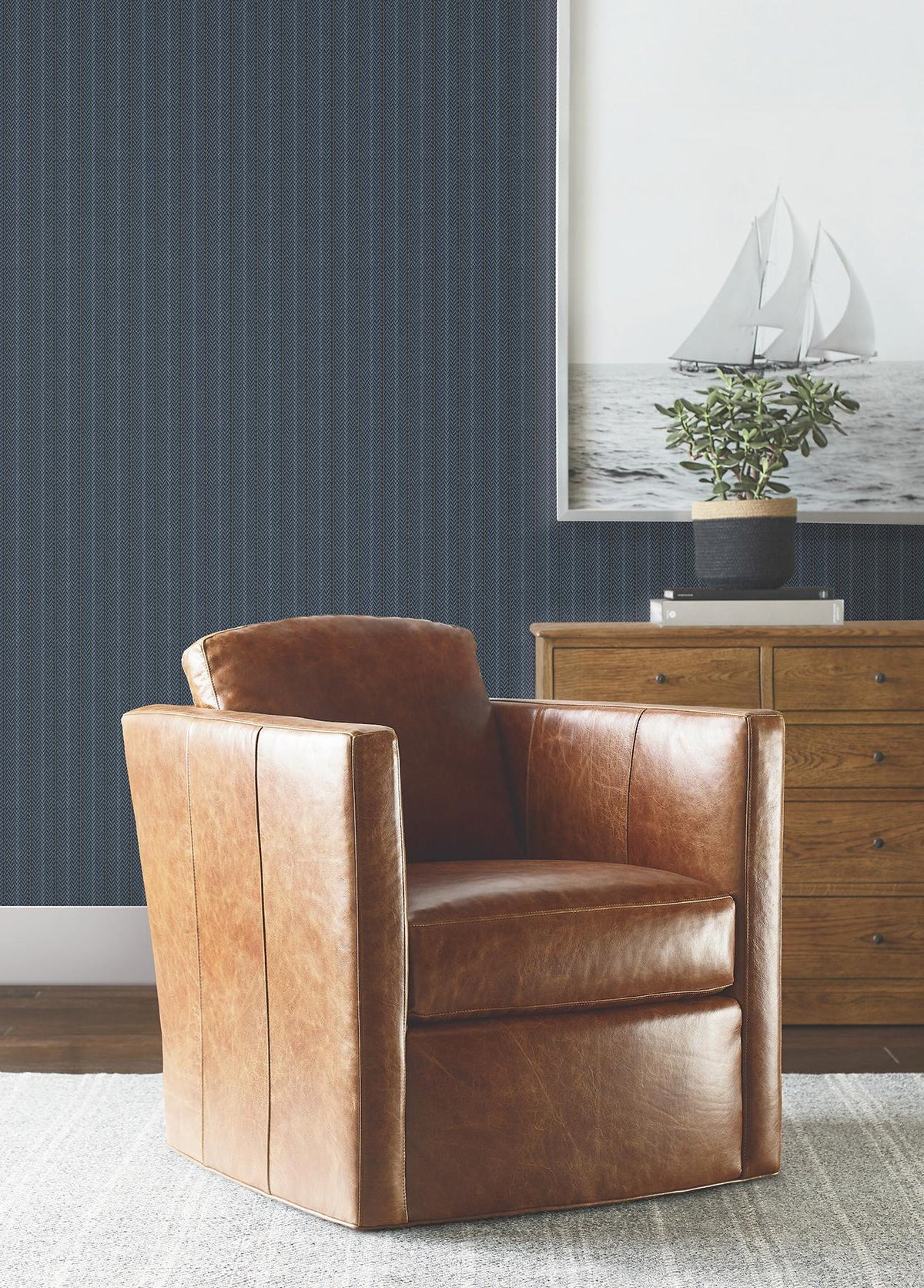 Ronald Redding Designs Elkan Stripe Navy Herringbone Wallpaper