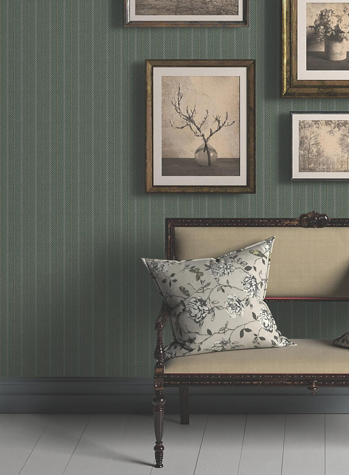 Ronald Redding Designs Elkan Stripe Green Herringbone Wallpaper