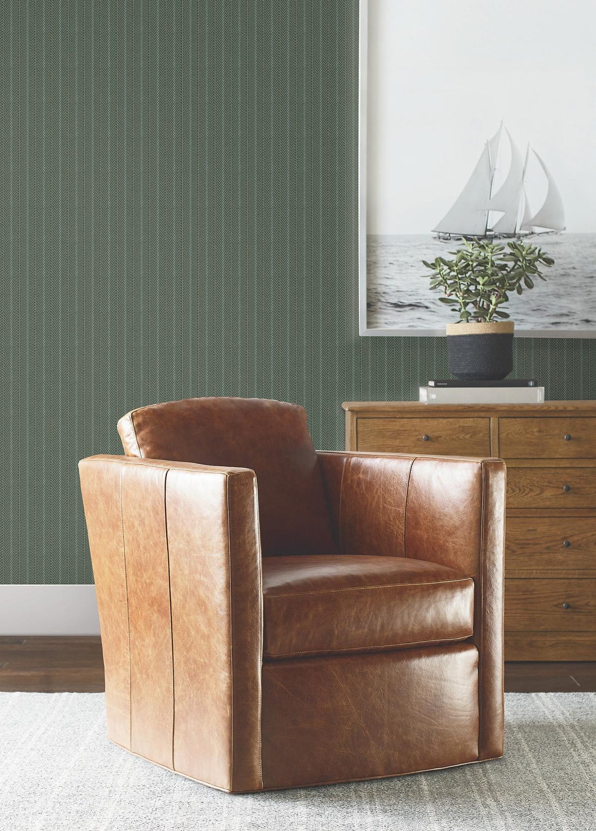 Ronald Redding Designs Elkan Stripe Green Herringbone Wallpaper