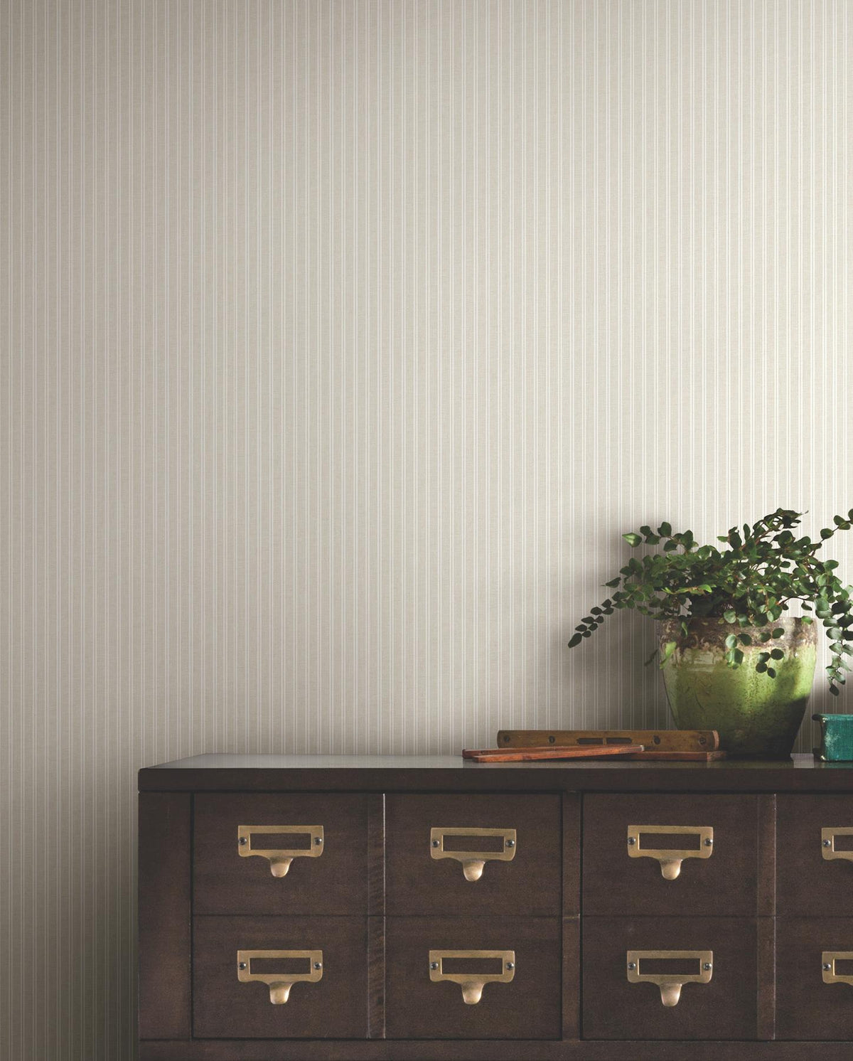 Ronald Redding Designs Ticking Stripe Beige Faux Linen Wallpaper