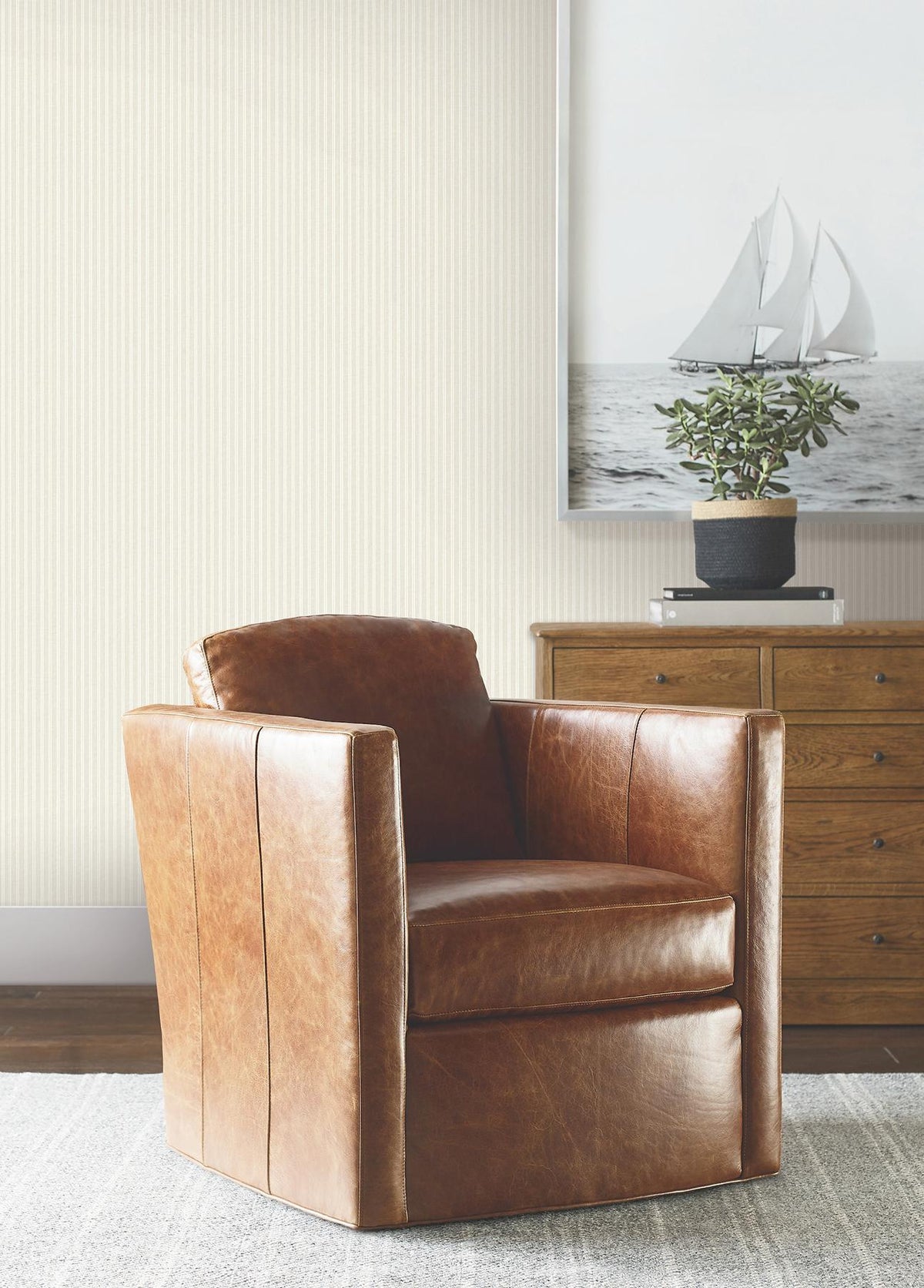 Ronald Redding Designs Ticking Stripe Beige Faux Linen Wallpaper