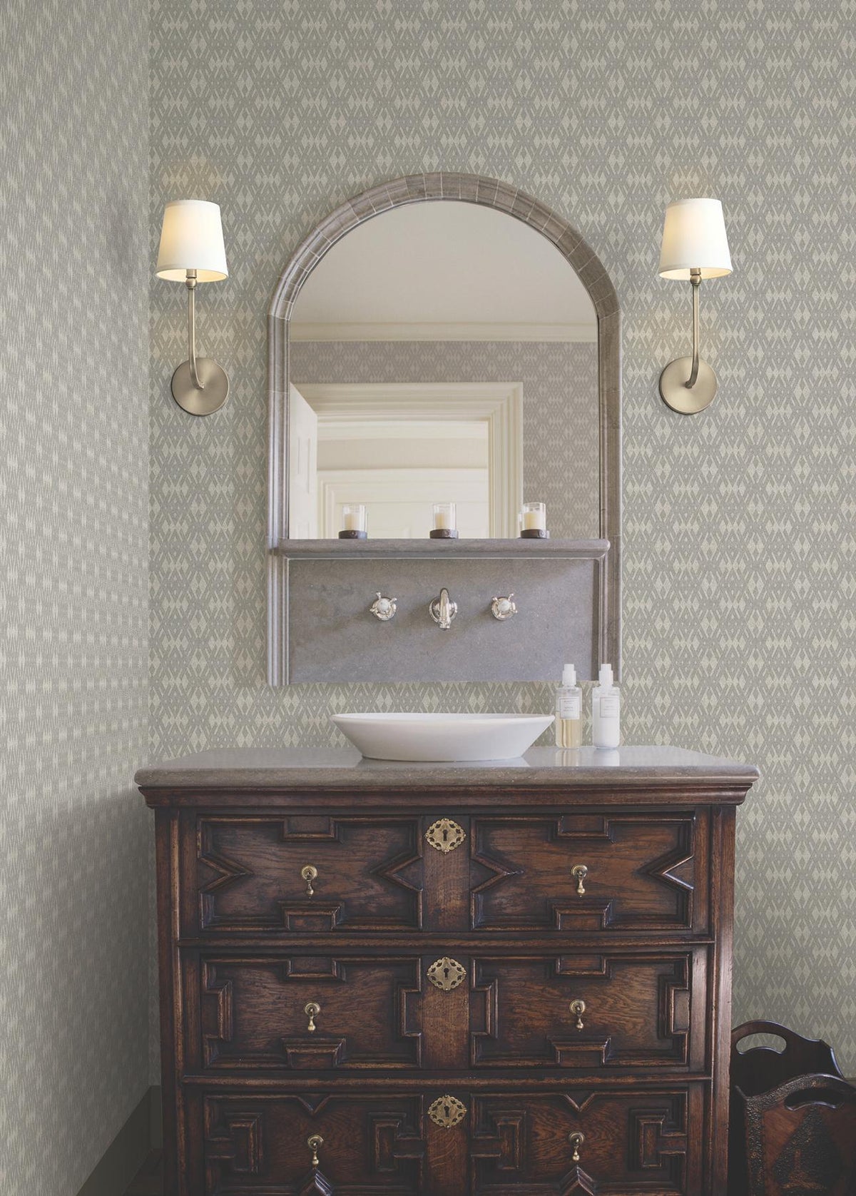 Ronald Redding Designs Radcliffe Grey Diamond Motif Wallpaper