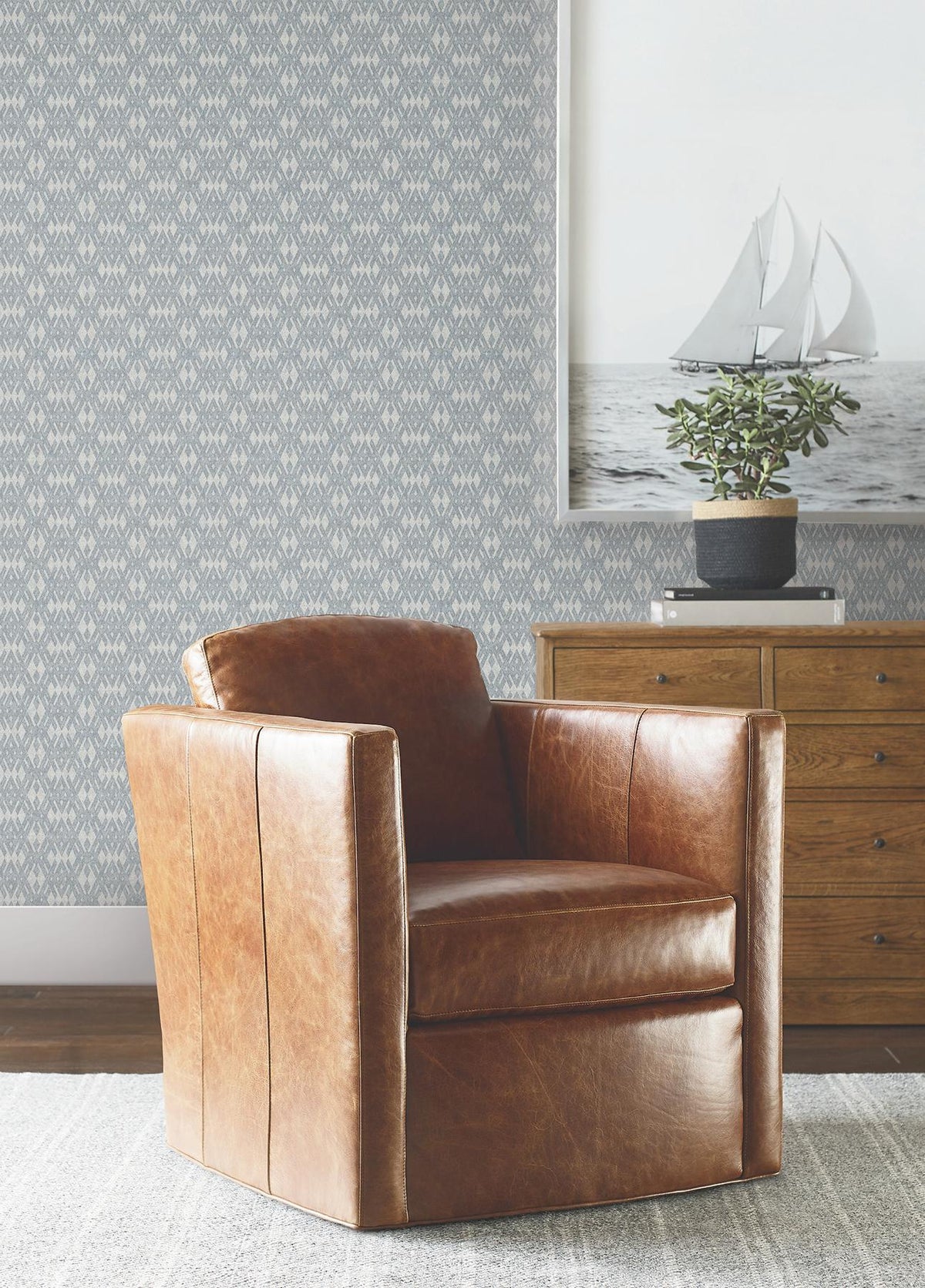 Ronald Redding Designs Radcliffe Blue Diamond Motif Wallpaper