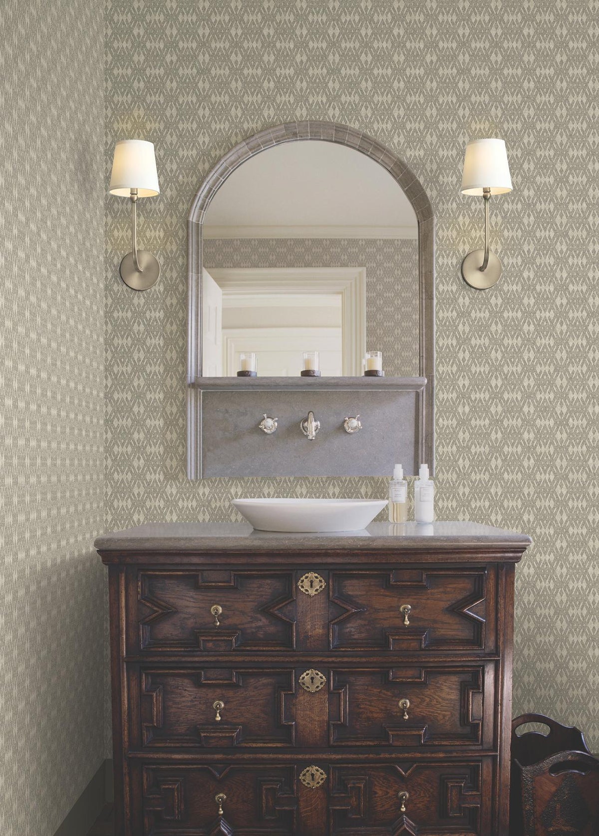 Ronald Redding Designs Radcliffe Taupe Diamond Motif Wallpaper